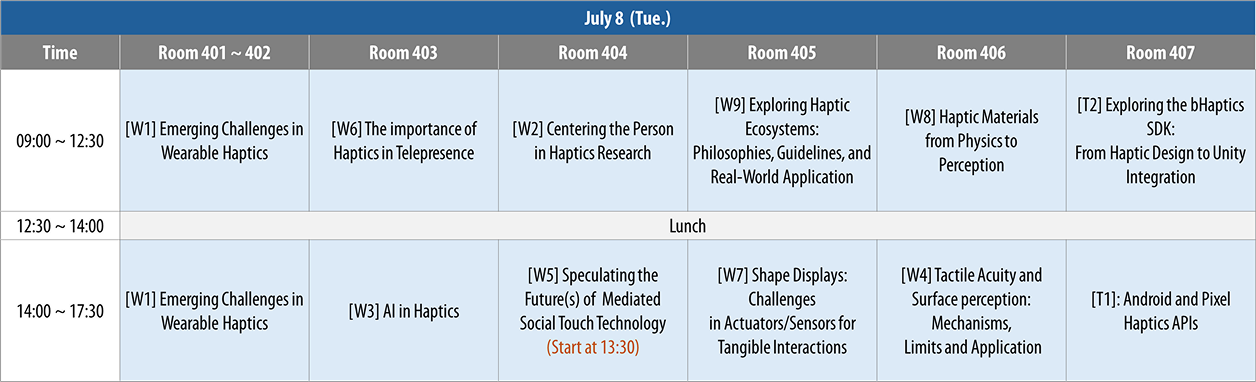 Workshops and Tutorials Timetable